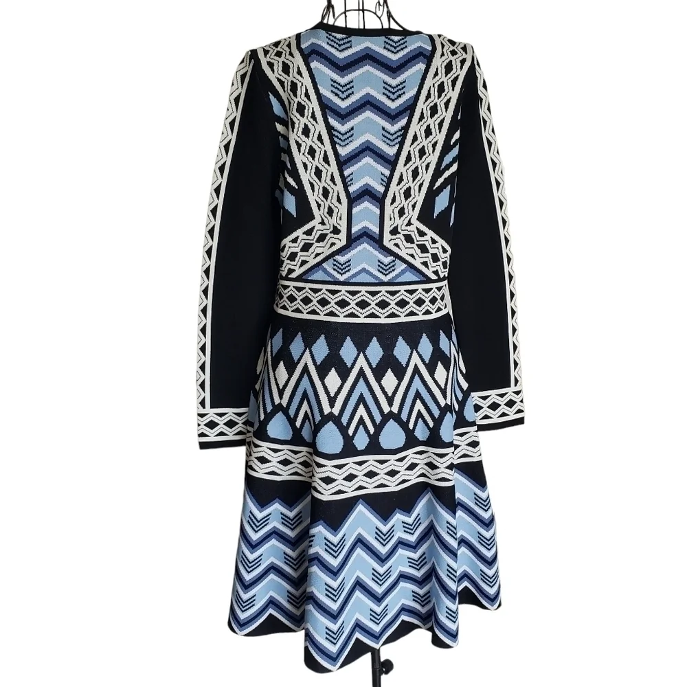 🔥ELIZA J Sweater Dress Fit Flare Long Sleeve Geometric Knee Length, Size PM - Picture 5 of 8